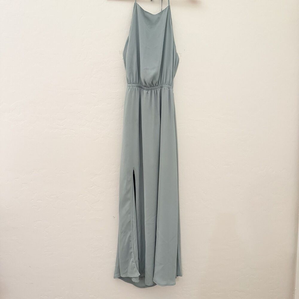 Show Me Your Mumu Heather Halter Maxi Dress XS Sage Green Open Back Slit